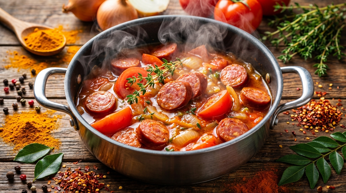 découvrez une recette facile et savoureuse de rougail saucisse, un plat traditionnel réunionnais à base de saucisses épicées et de tomates, parfait pour un repas convivial et gourmand.