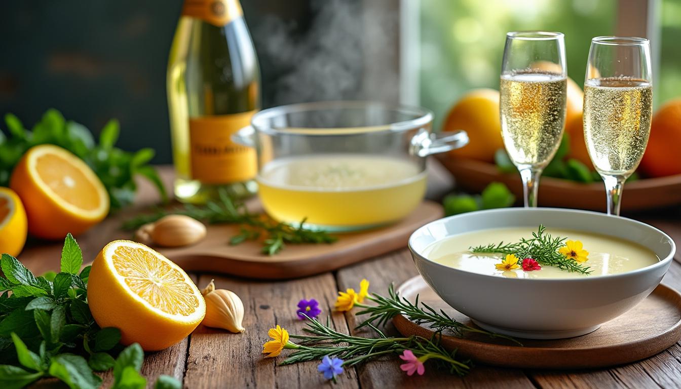 découvrez comment préparer une soupe de champagne délicieuse et originale grâce à notre recette simple et raffinée, parfaite pour impressionner vos invités lors de vos repas festifs.